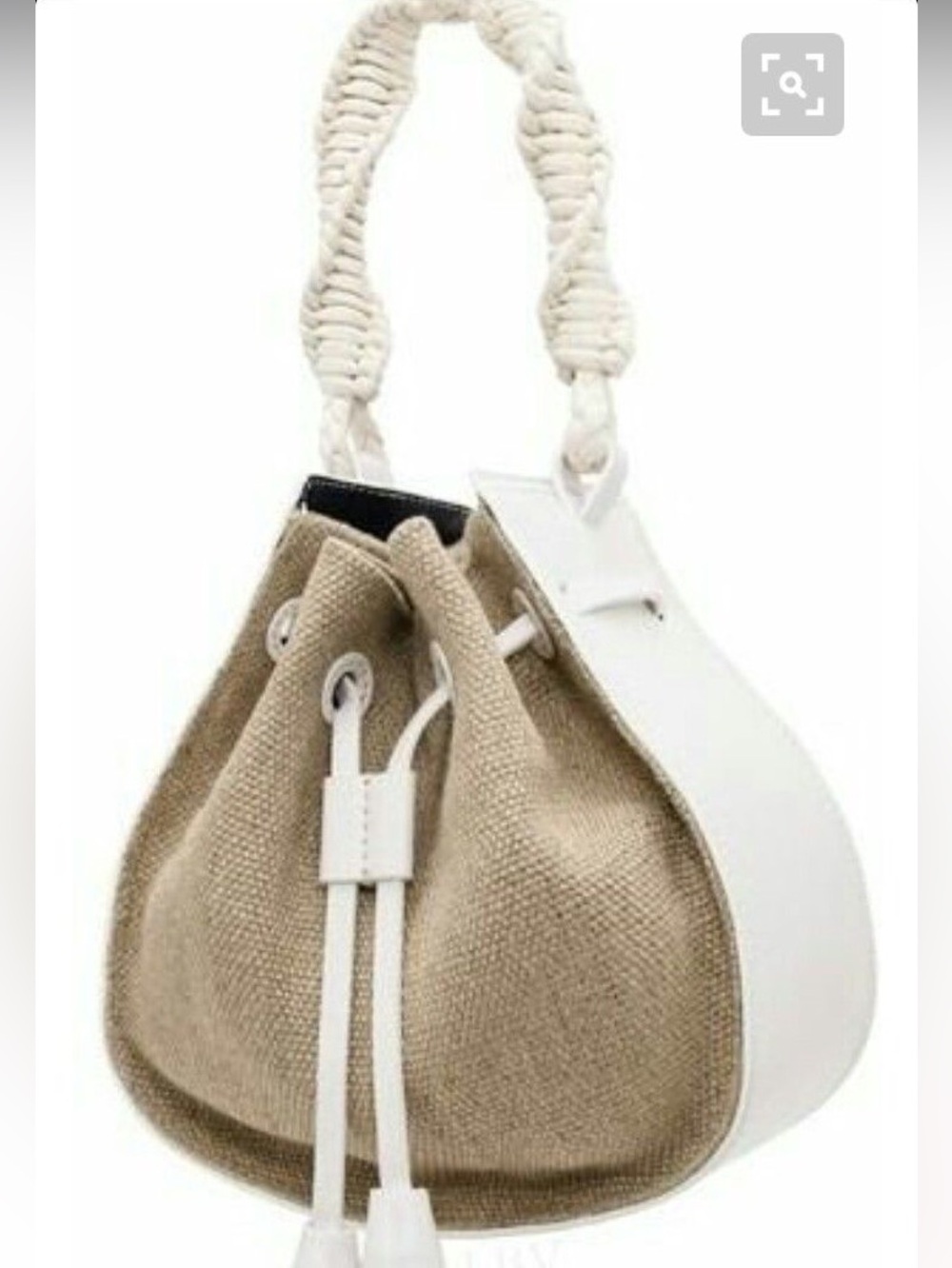 Tory Burch White and Beige Canvas Drawstring Bucket Bag Resort Collection